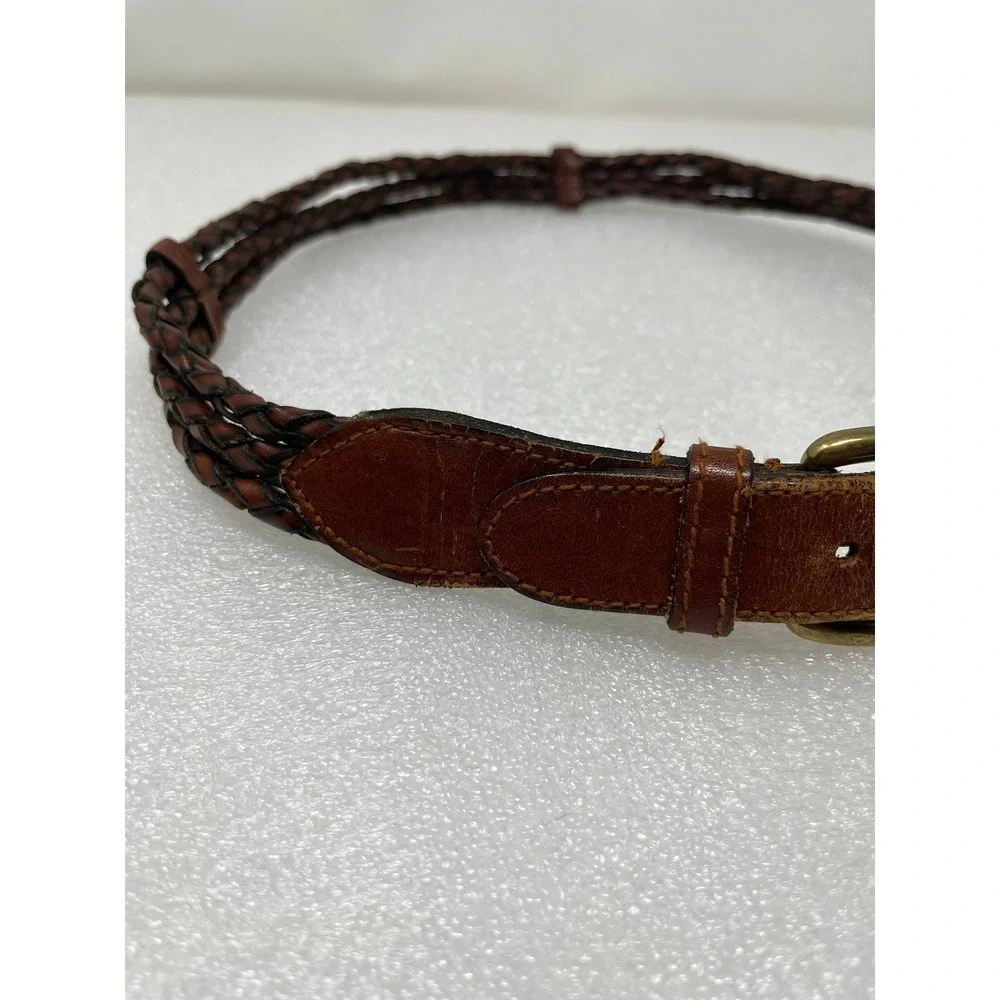 Talbots Womens M Brown Leather Braided Belt Solid Brass Buckle